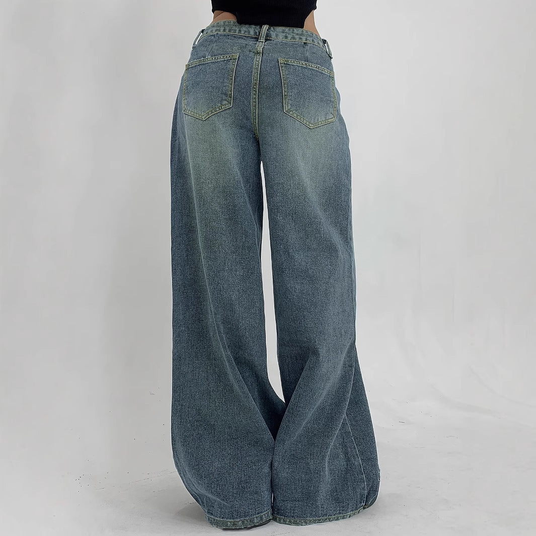 European And American Wide Leg Super Long Mop Jeans