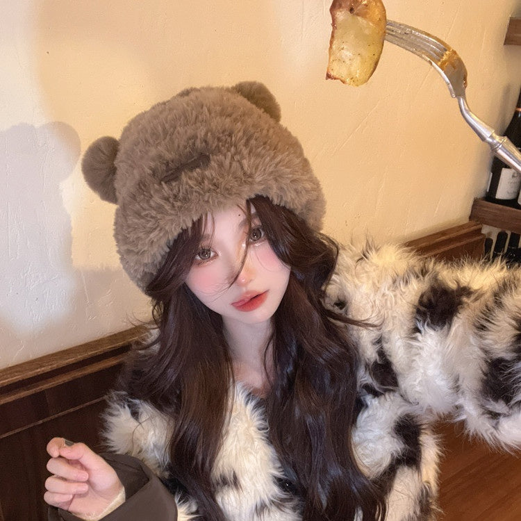 Winter Bear Plush Knitted Earflaps Cap