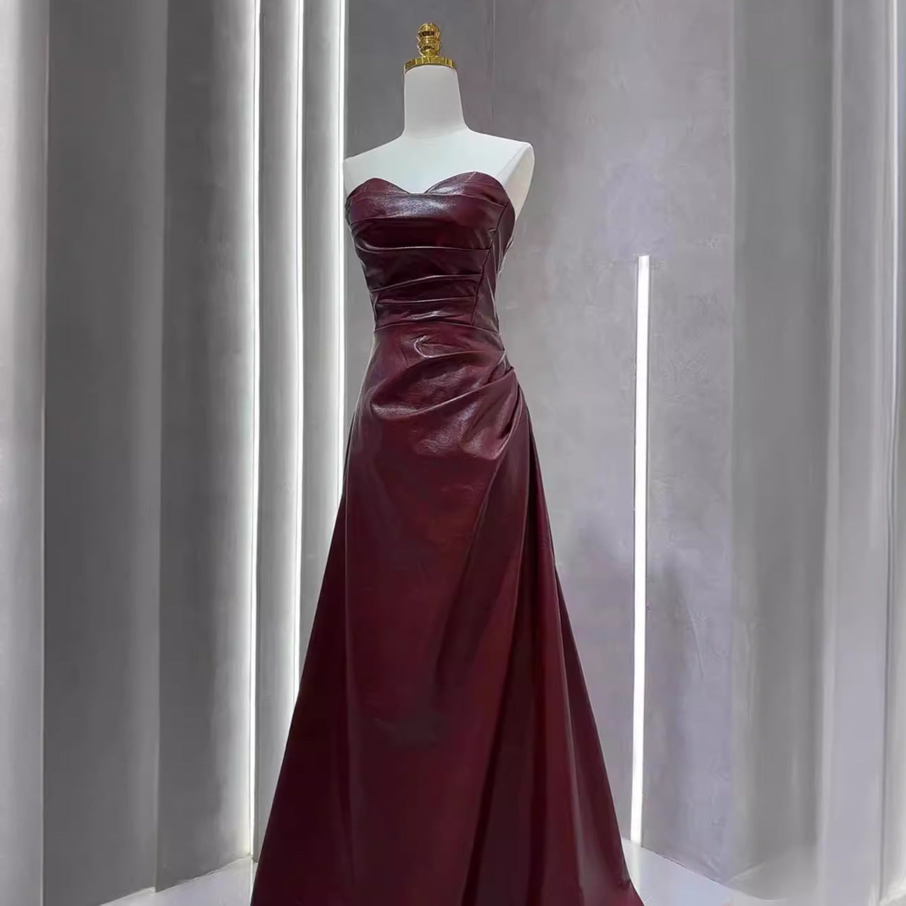 Off-Shoulder Leather Evening Dress