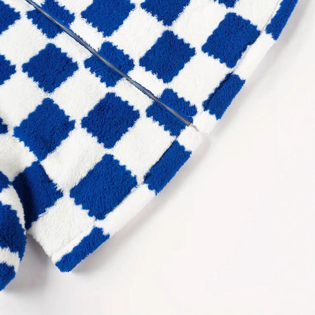 Warm Leisure Plaid Zipper Coat For Women