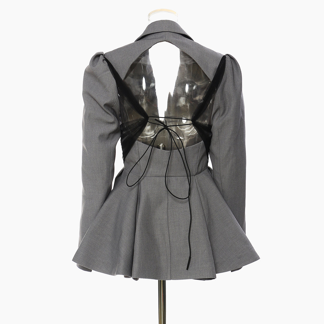 Women's Backless Lotus Leaf Hem Suit Waist Slim Coat Suit Top