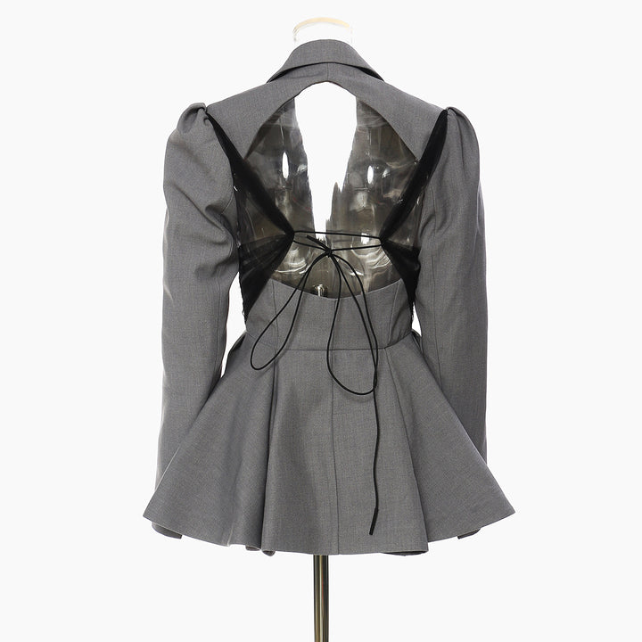 Women's Backless Lotus Leaf Hem Suit Waist Slim Coat Suit Top