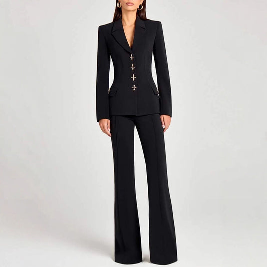 Chic Long Sleeve Blazer Pants Set