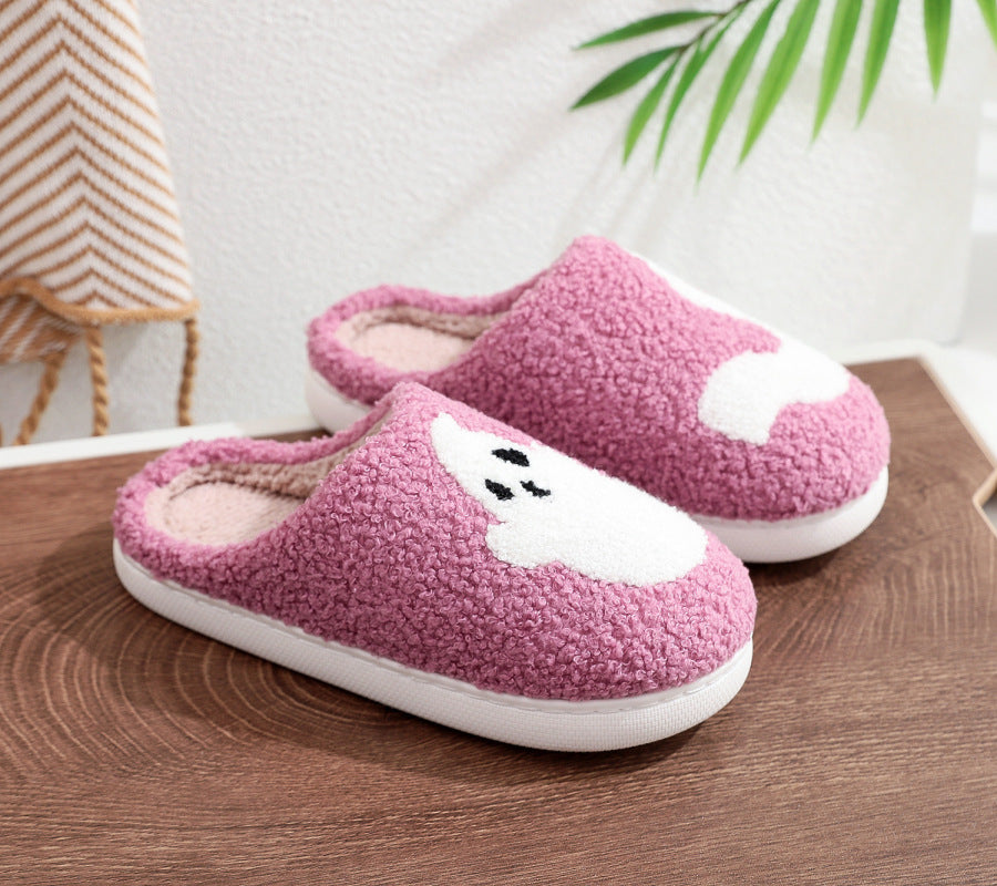 Halloween Purple Ghost Pumpkin Pattern Unisex Home Winter Fur Slippers