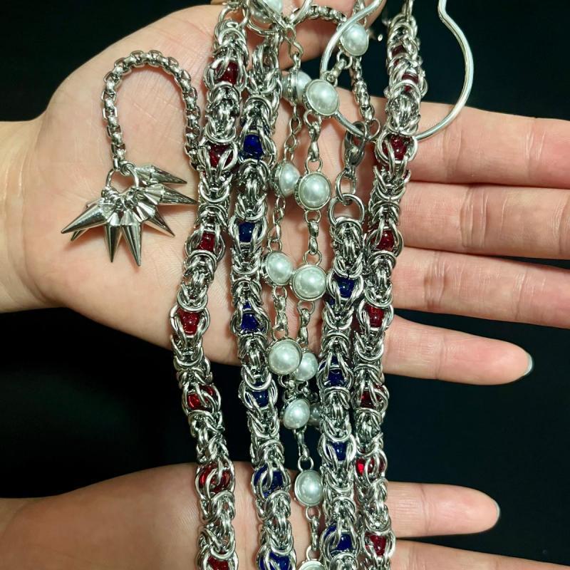 Three-layer Luxury Clip Beads Denim Pants Chain Heavy Industry Punk