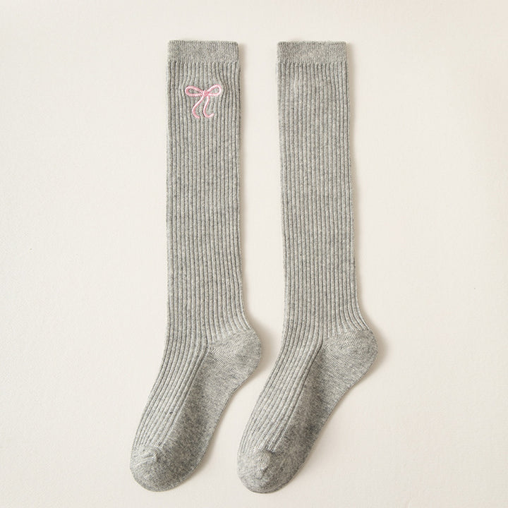 Bowknot Embroidery Stockings Preppy Style Calf Socks Children's High-top Cotton Socks