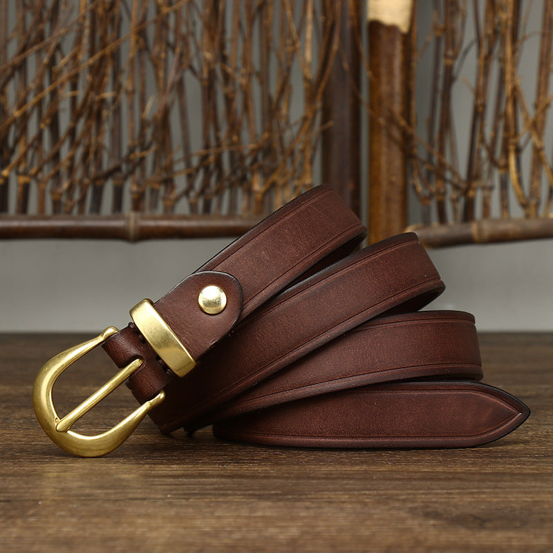 Versatile Personality Retro First Layer Pure Cattlehide Jeans Belt Women