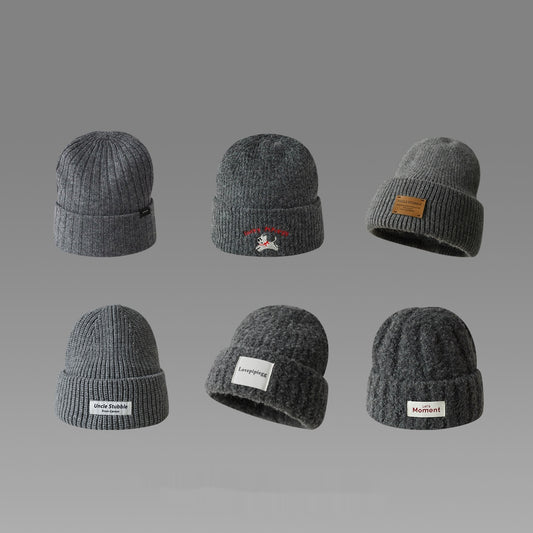 Gray Wool Beret Female Warm Knitted Hat