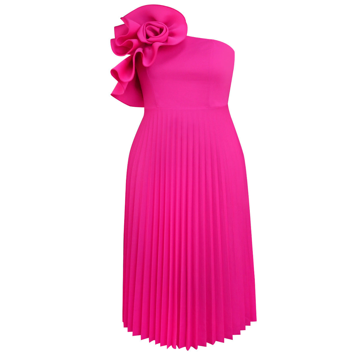 Shoulder Diagonal Collar Pleated Skirt