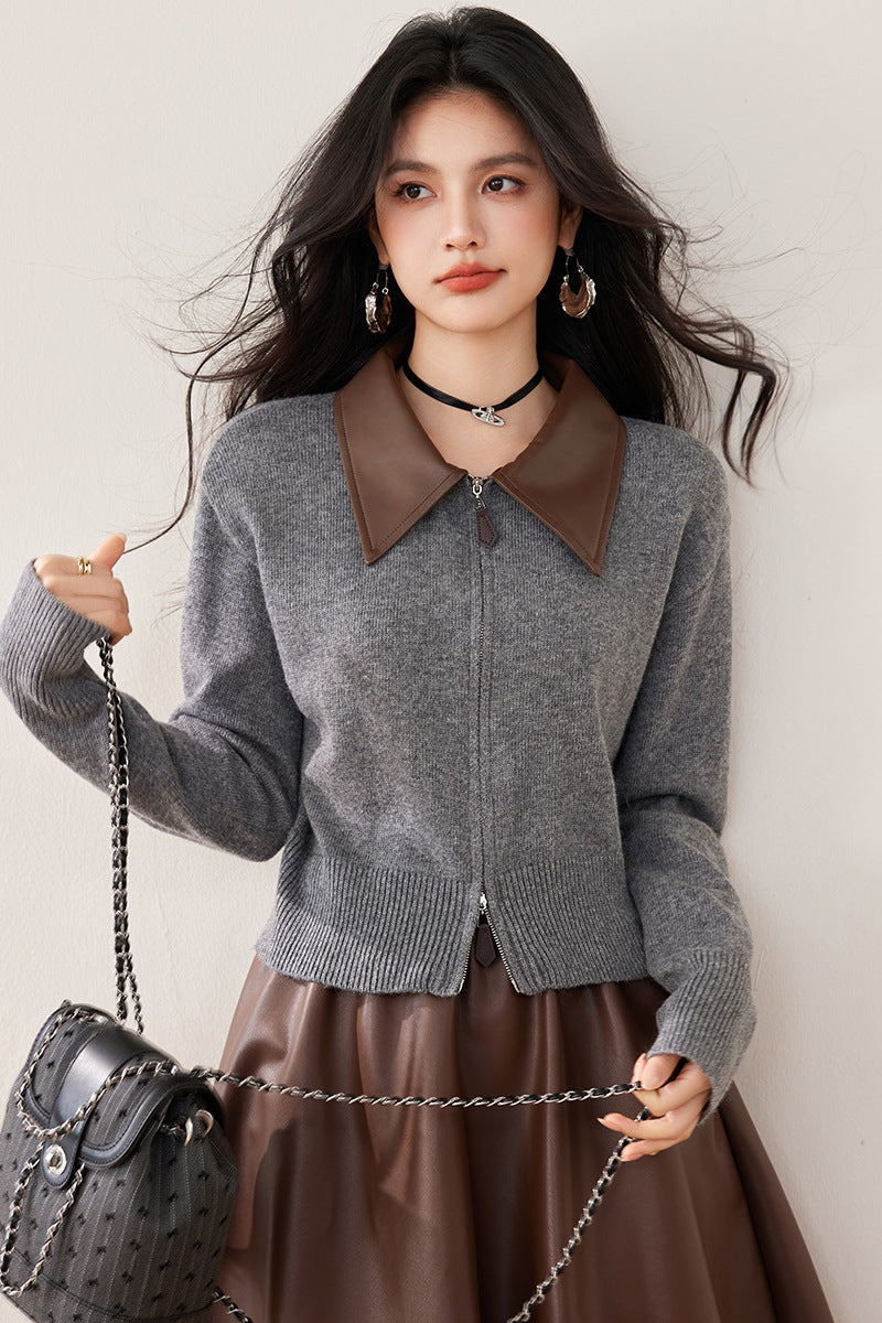 Knitted Cardigan with Polo Neck