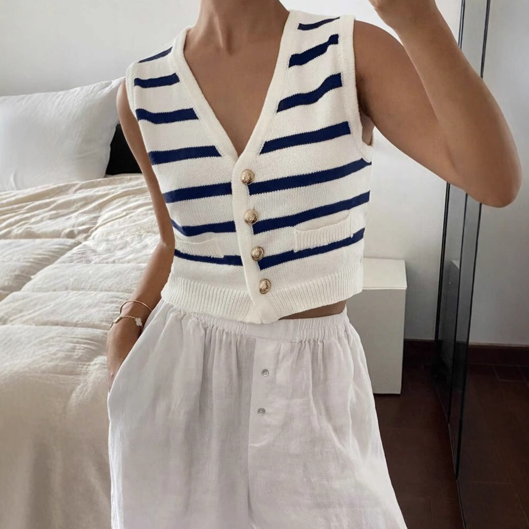 Spring And Summer Knitted Striped Vest Female Europe And America Cross Border Foreign Trade