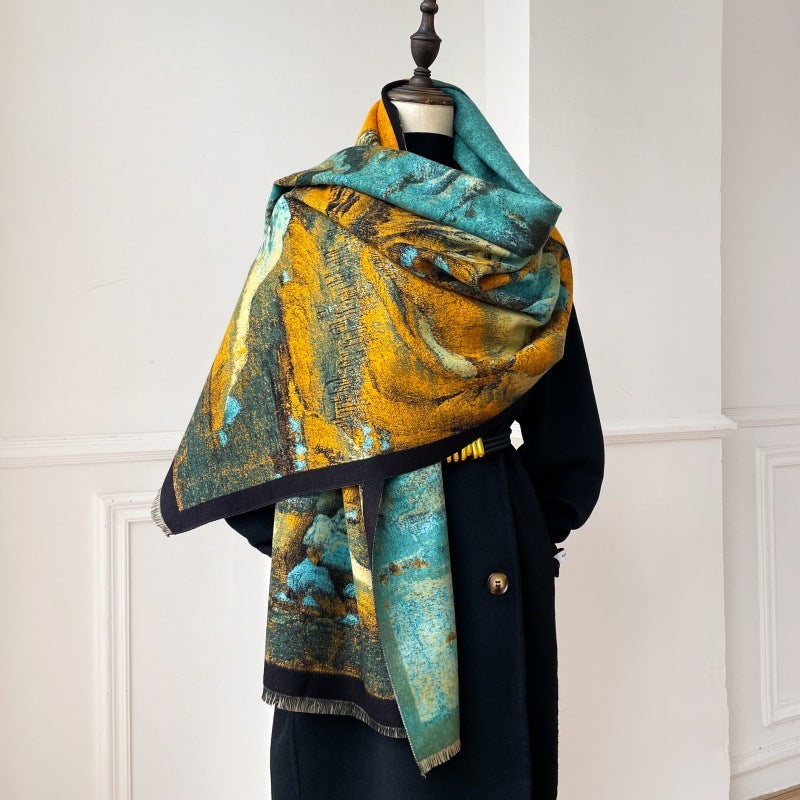 A Panorama Of Rivers And Mountains Warm All-matching Shawl Fashion Antique Scarf