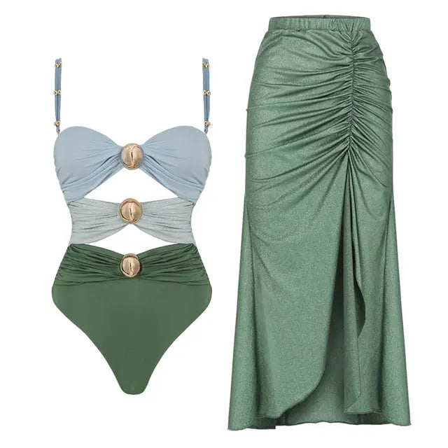 Two Piece Swimsuit & Sarong Set
