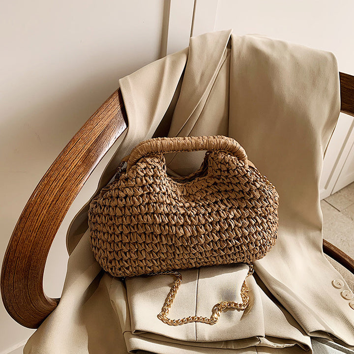 Straw Casual Korean Fashion Women's Woven Chain Small Bucket Bag