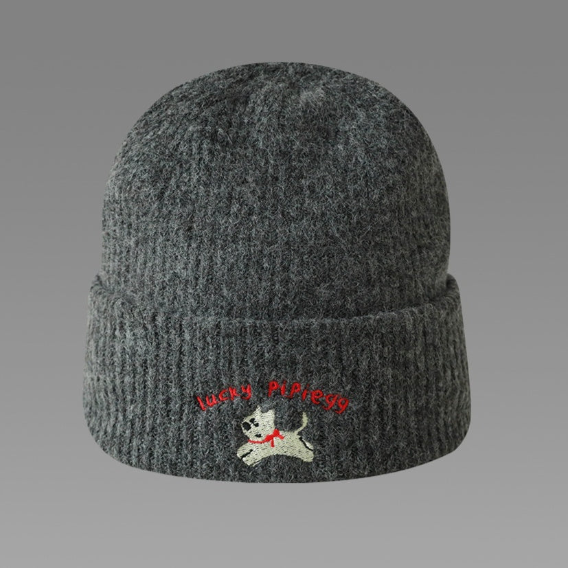 Gray Wool Beret Female Warm Knitted Hat