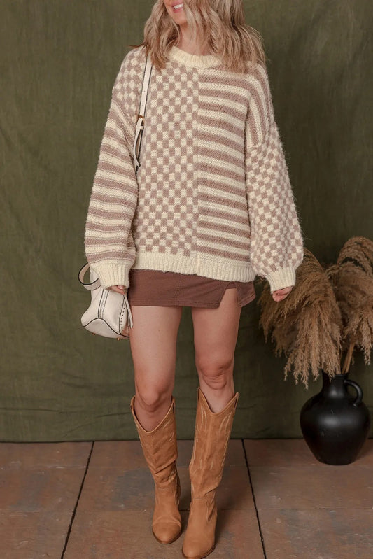 Khaki shoulder balloon sleeve sweater