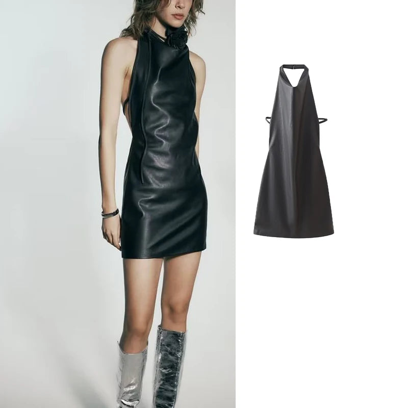 Chic Fake Leather Mini Dress