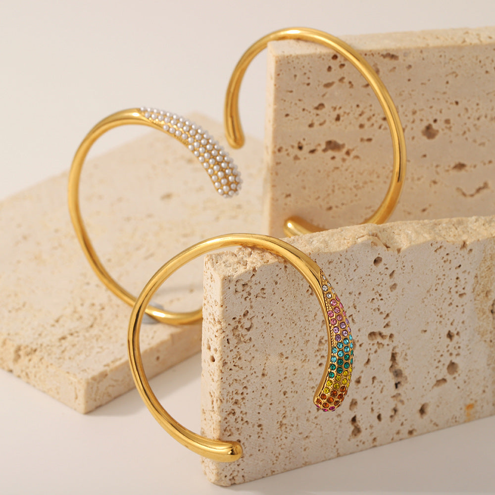 Elegant Crystal Stainless Steel Golden Bracelet