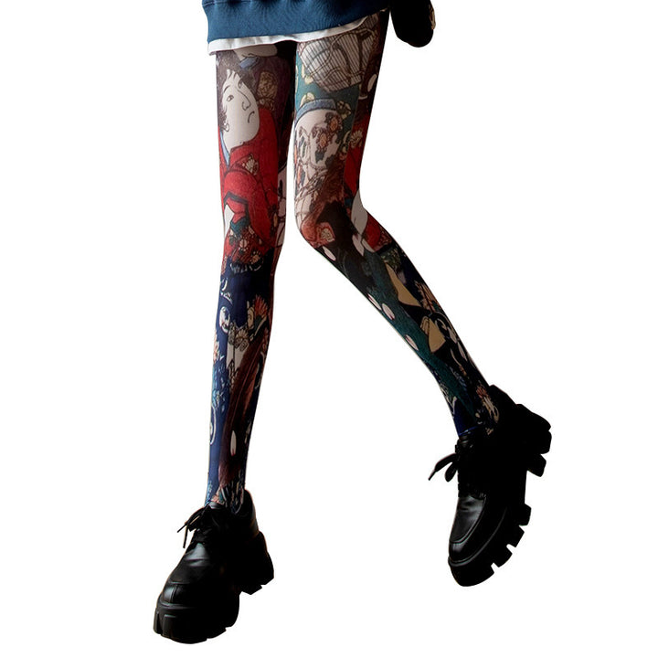 Thin Fashion Vintage Pantyhose Spring And Autumn Flower Print