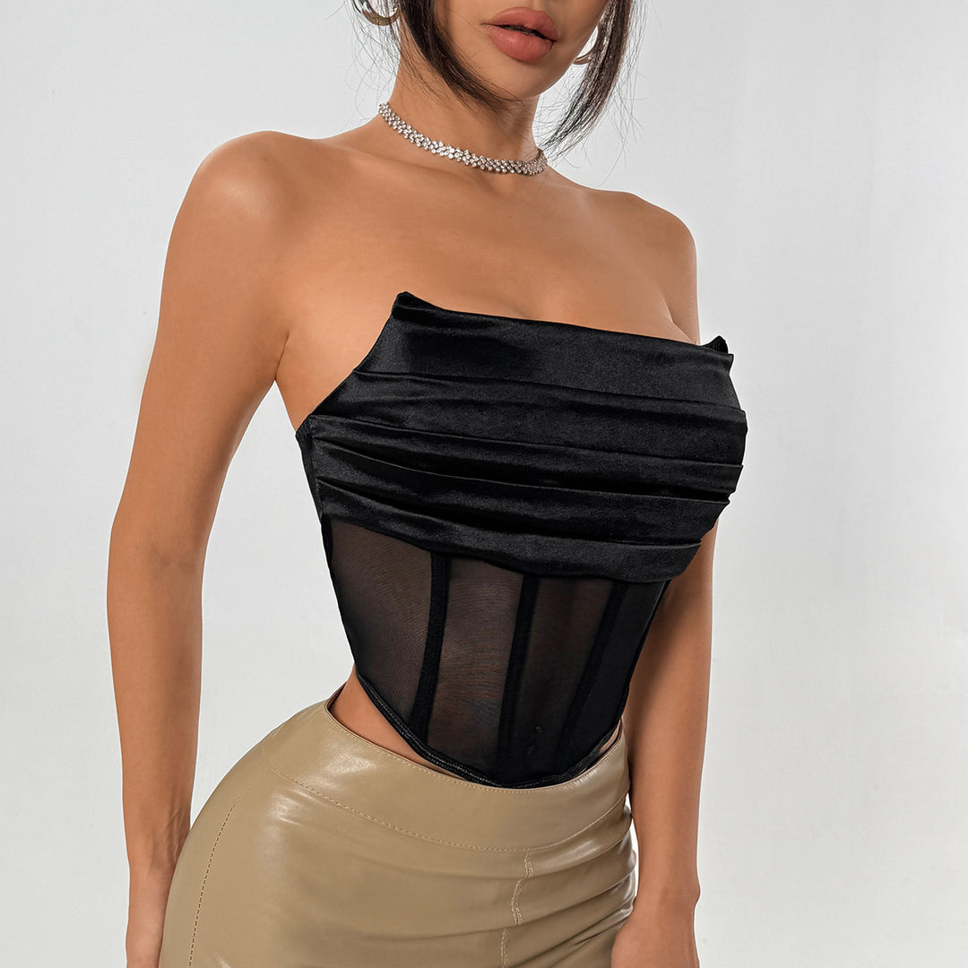 Chic Patchwork Mesh Halter Top