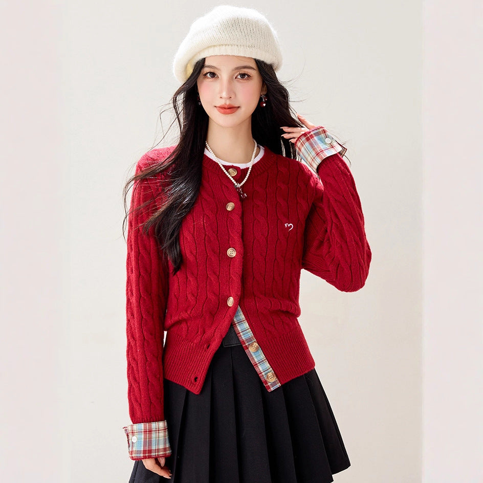 Red College Cardigan