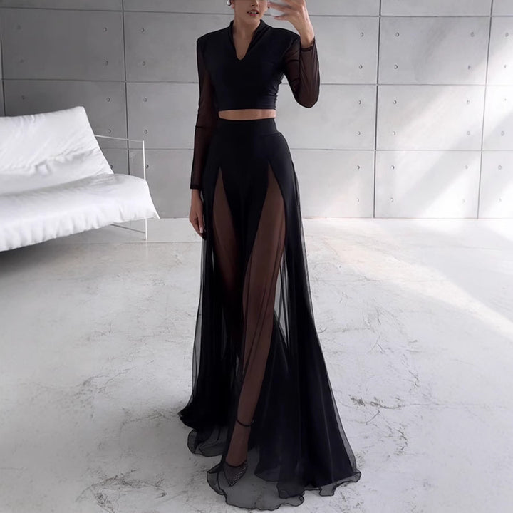 Elegant Mesh Patchwork Skirt Set