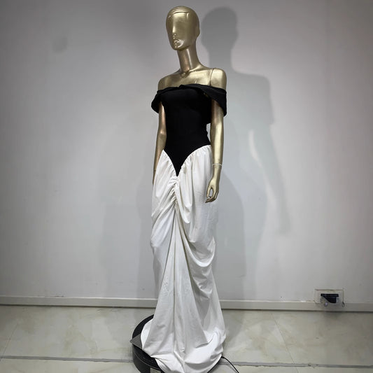 Elegant low shoulder pleated bodycon dress