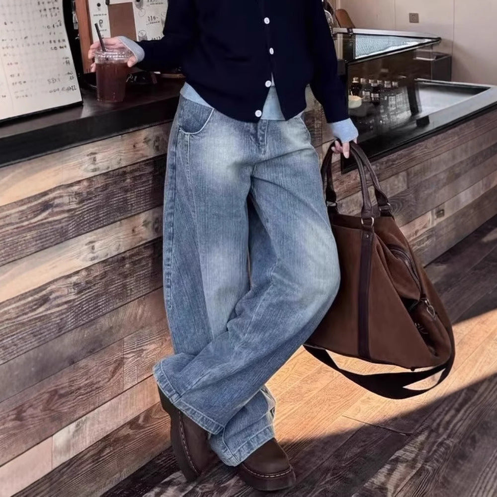 American Retro Loose Straight Machete Jeans