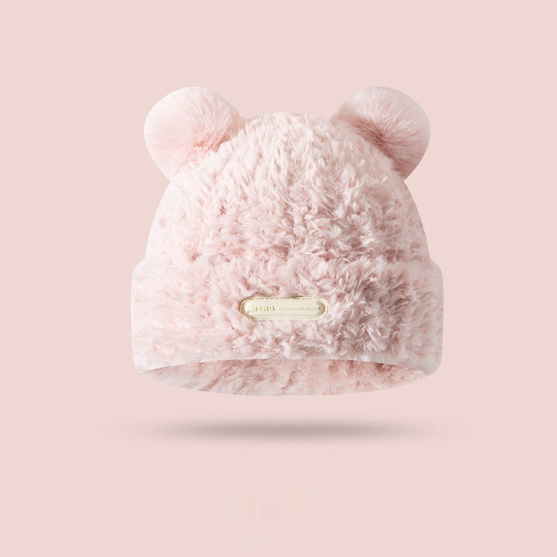 Winter Bear Plush Knitted Earflaps Cap