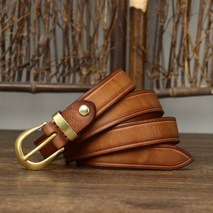 Versatile Personality Retro First Layer Pure Cattlehide Jeans Belt Women