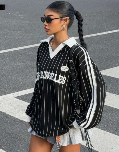 Women's  Striped Letter & Numeral Print Active T-Shirt