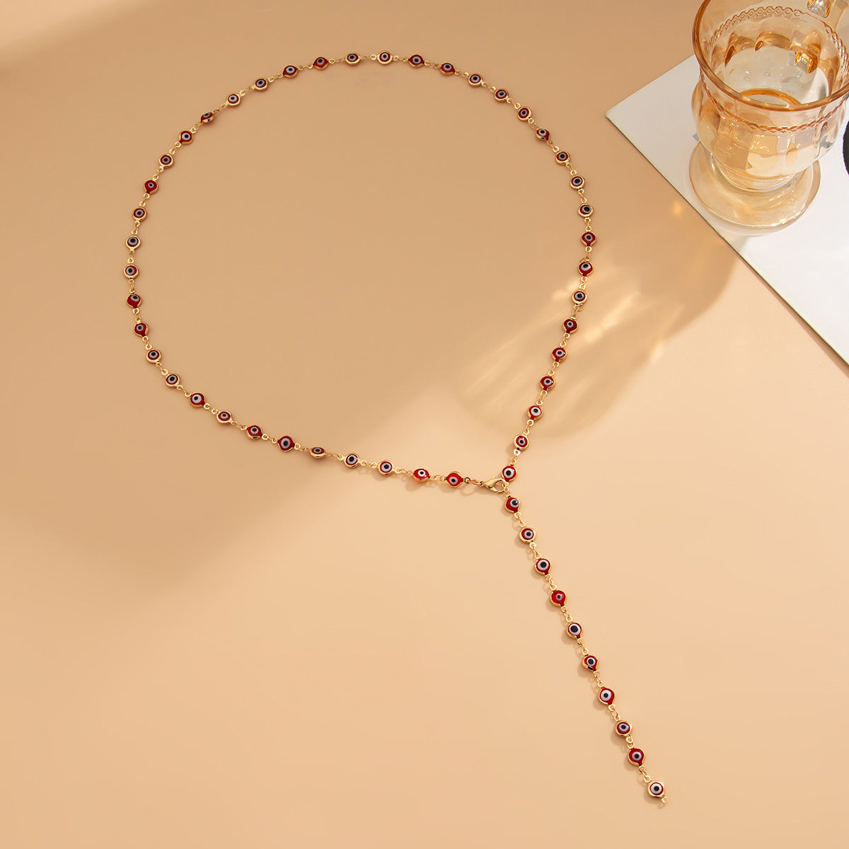 Fashionable colored crystal Y-shaped necklace, simple geometric multi-layer tassel collarbone chain