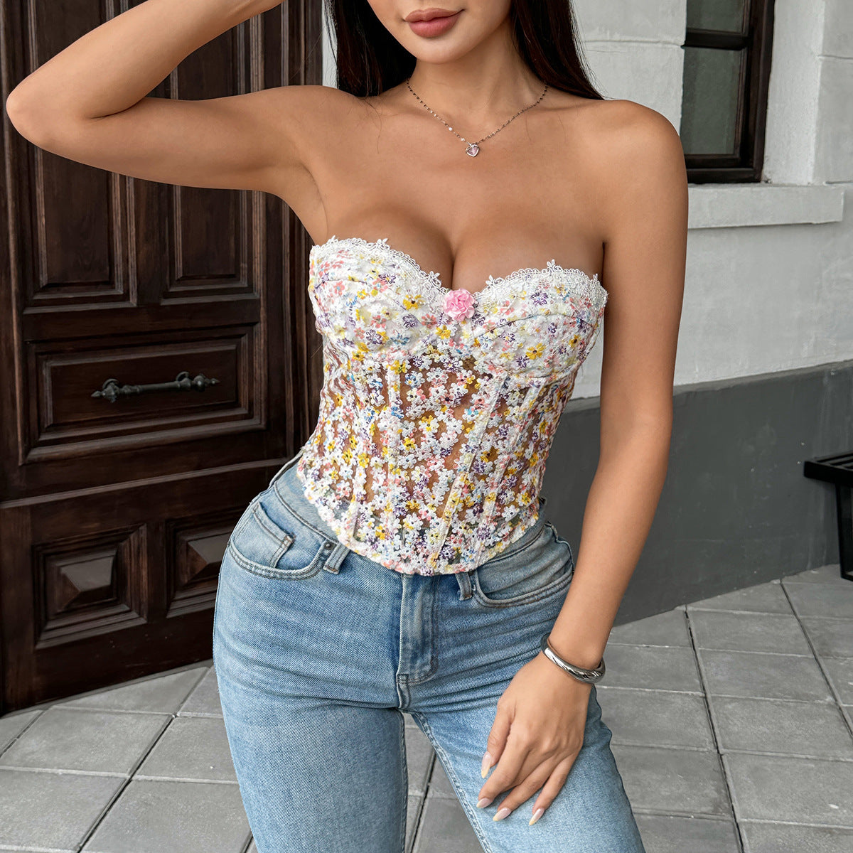 Floral Embroidery Corsett Top