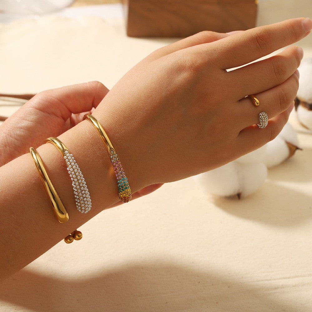 Elegant Crystal Stainless Steel Golden Bracelet