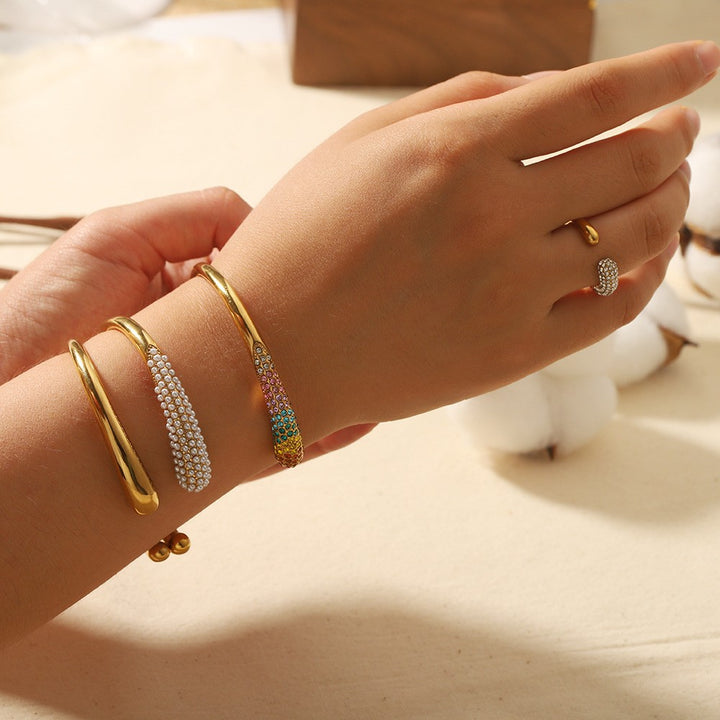 Elegant Crystal Stainless Steel Golden Bracelet