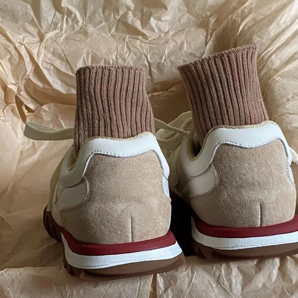 Lace Up Contrast Flat Sneakers