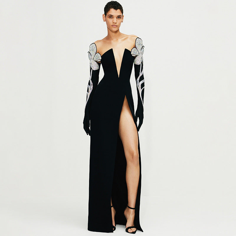 Elegant beaded bandage maxi dress