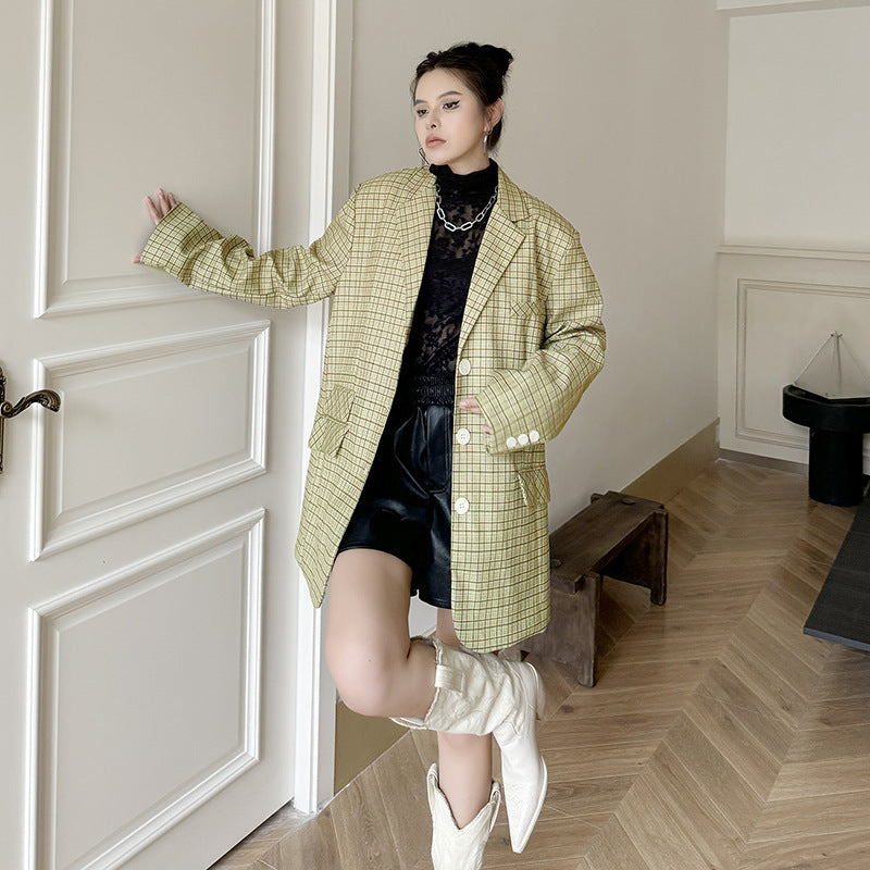 Refined Elegance Loose Fit Plaid Suit Jacket