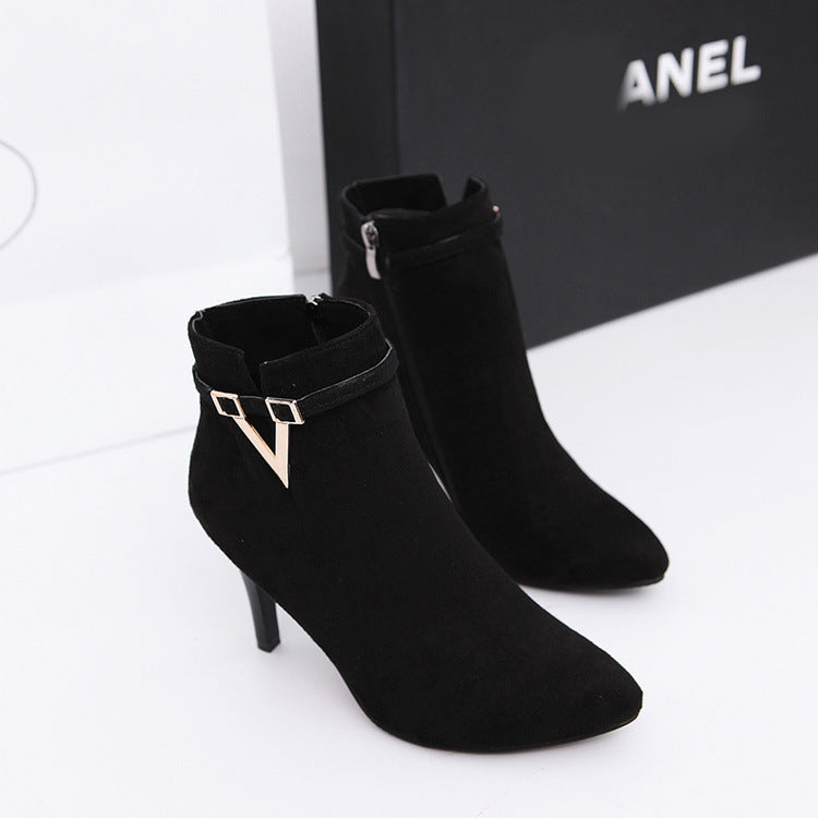 Botas Mujer Invierno 2021 Autumn Stiletto Thin High Heels Woman Pointed Toe Pu Leather Zipper Sexy Ankle Womens Boots A00339