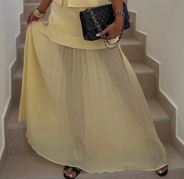 Elegant Knitted Vest with Loose Skirt