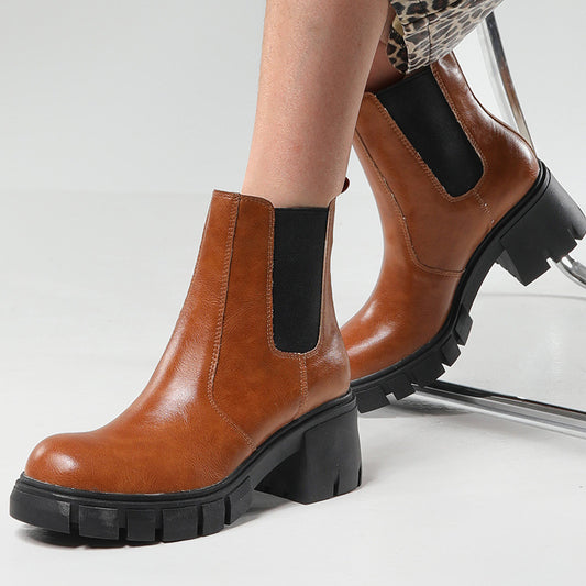 Thick Medium Heel Short Martin Style Shoes