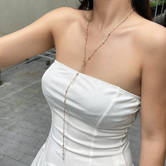 Small Fresh Color Y-shaped Daisy Chain Necklace Sweet Three Dimensional Metal Copper Clavicle Chain