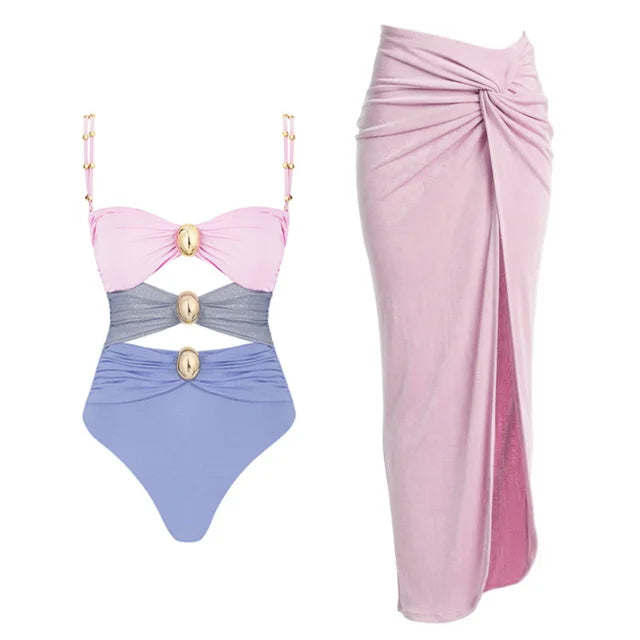 Two Piece Swimsuit & Sarong Set
