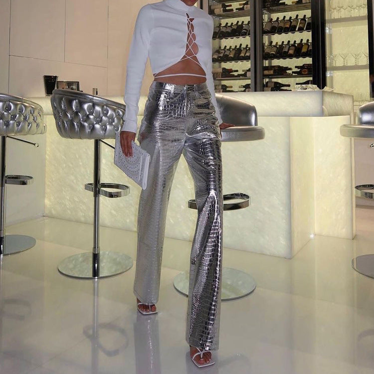 Metallic High Waist Leisure Pants