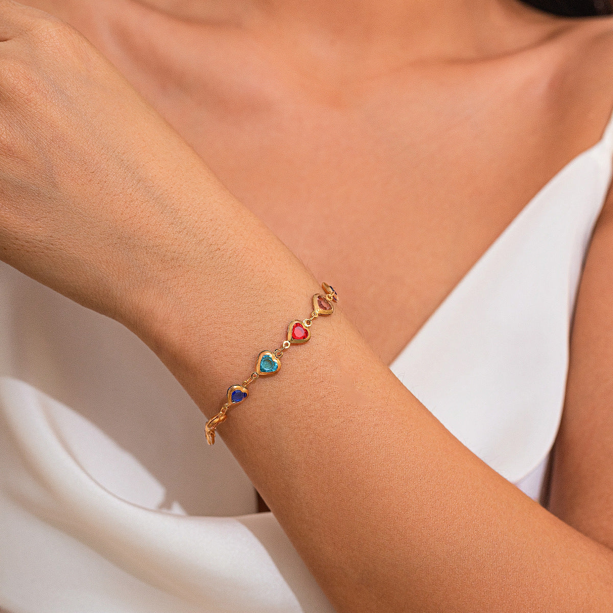 Fashionable colored crystal chain necklace, light luxury style, handmade bead collarbone chain set