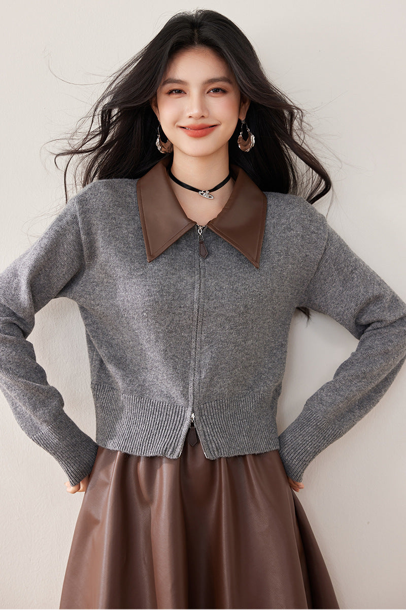 Knitted Cardigan with Polo Neck