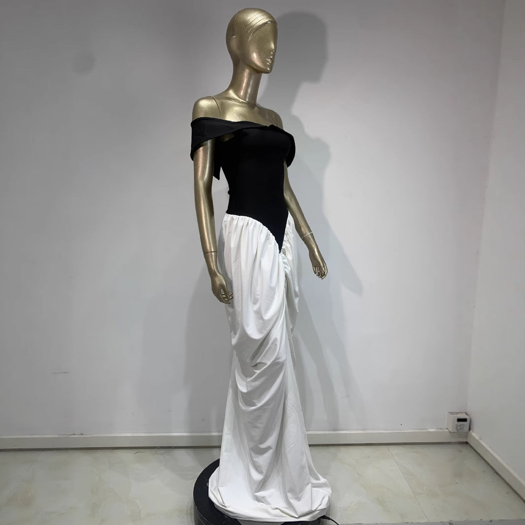 Elegant low shoulder pleated bodycon dress