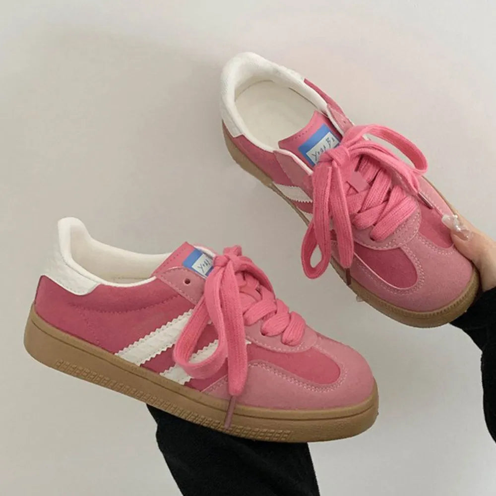 Contrast Round Toe Flat Sneakers