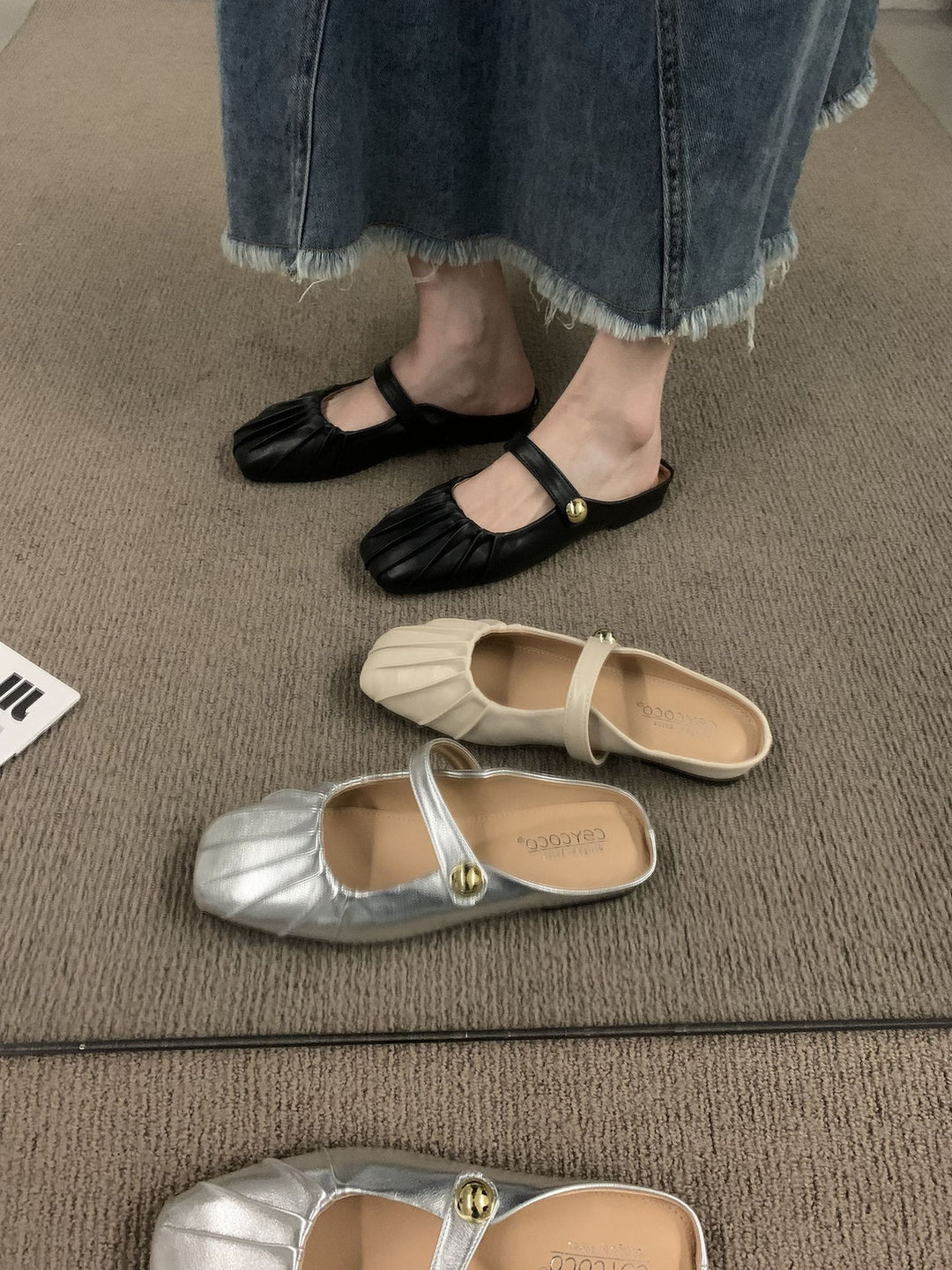 Silver Baotou Half Tuo Flat Bottom Sandals for Women's Summer Outwear New Mary Jane Muller with Skirt Sandals