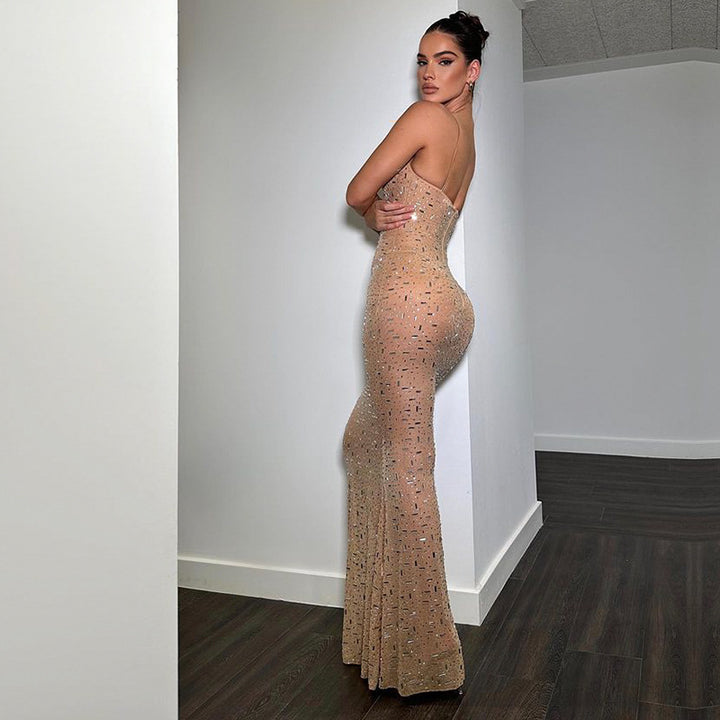 Elegant Mesh Fishtail Evening Dress